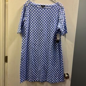 Jones New York Signature Gingham A line Dress. Size XL. Purple/white. NWT